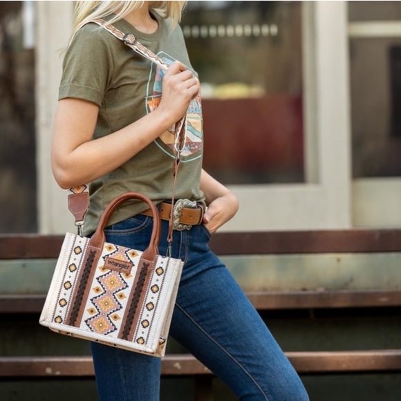 NEW Wrangler Mini Tote Brown Crossbody Purse Guitar Strap Western Aztec Handbag - Picture 6 of 9